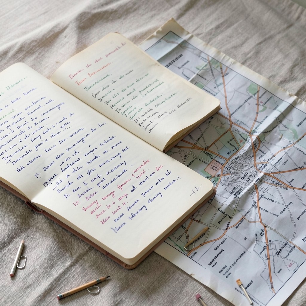 Notebooks with handwritten indicator definitions beside a municipal map of Bangkok