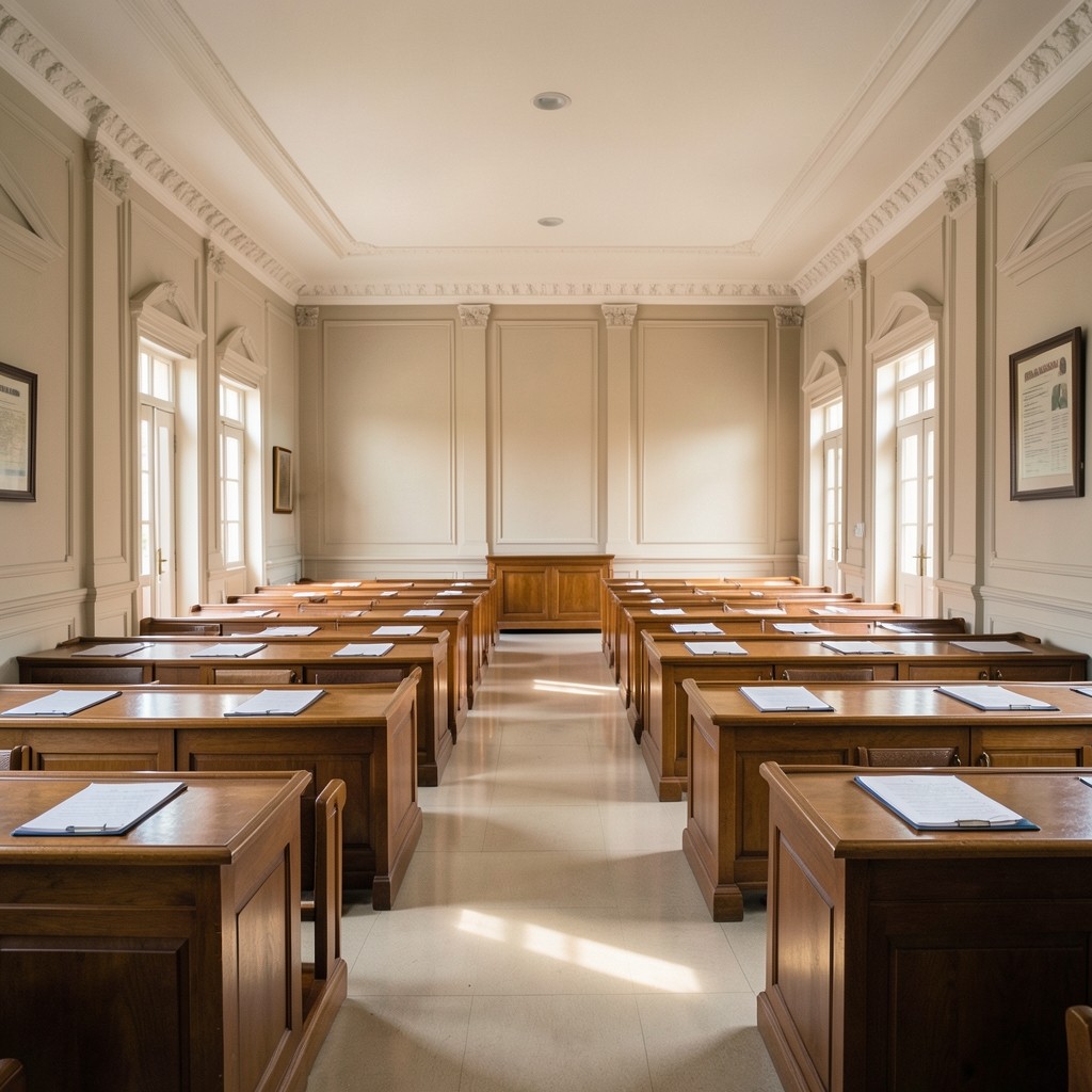 Council chamber seating with briefing folders prepared for members