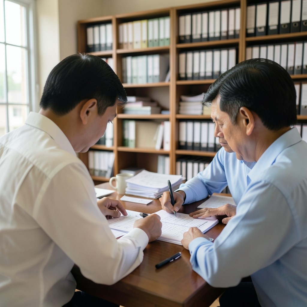 Municipal officers reviewing printed indicator lists and source notes
