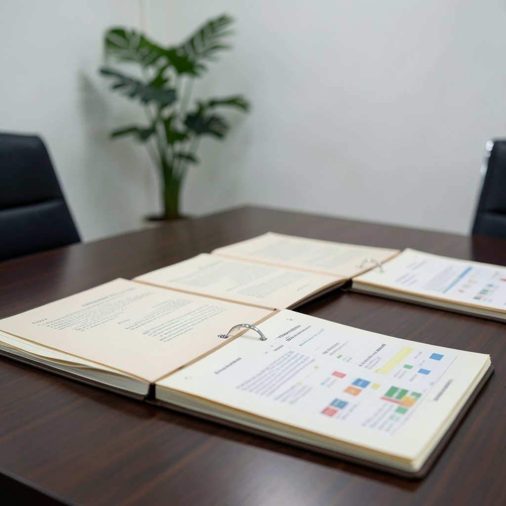 Quarterly municipal briefing pages with charts laid out for council review